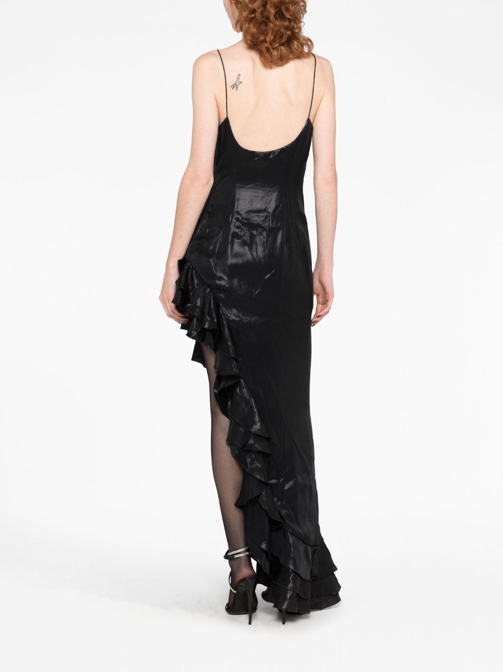 Black ruffled asymmetrical midi dress women ALESSANDRA RICH